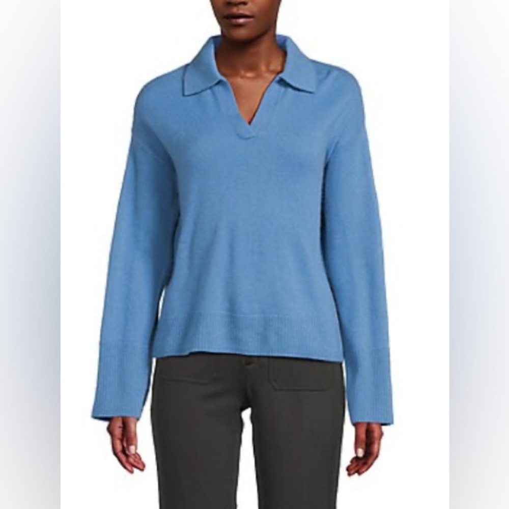 NWT SAKS FIFTH AVENUE 100% Cashmere Johnny Collar Polo 👕 in Blue - XS